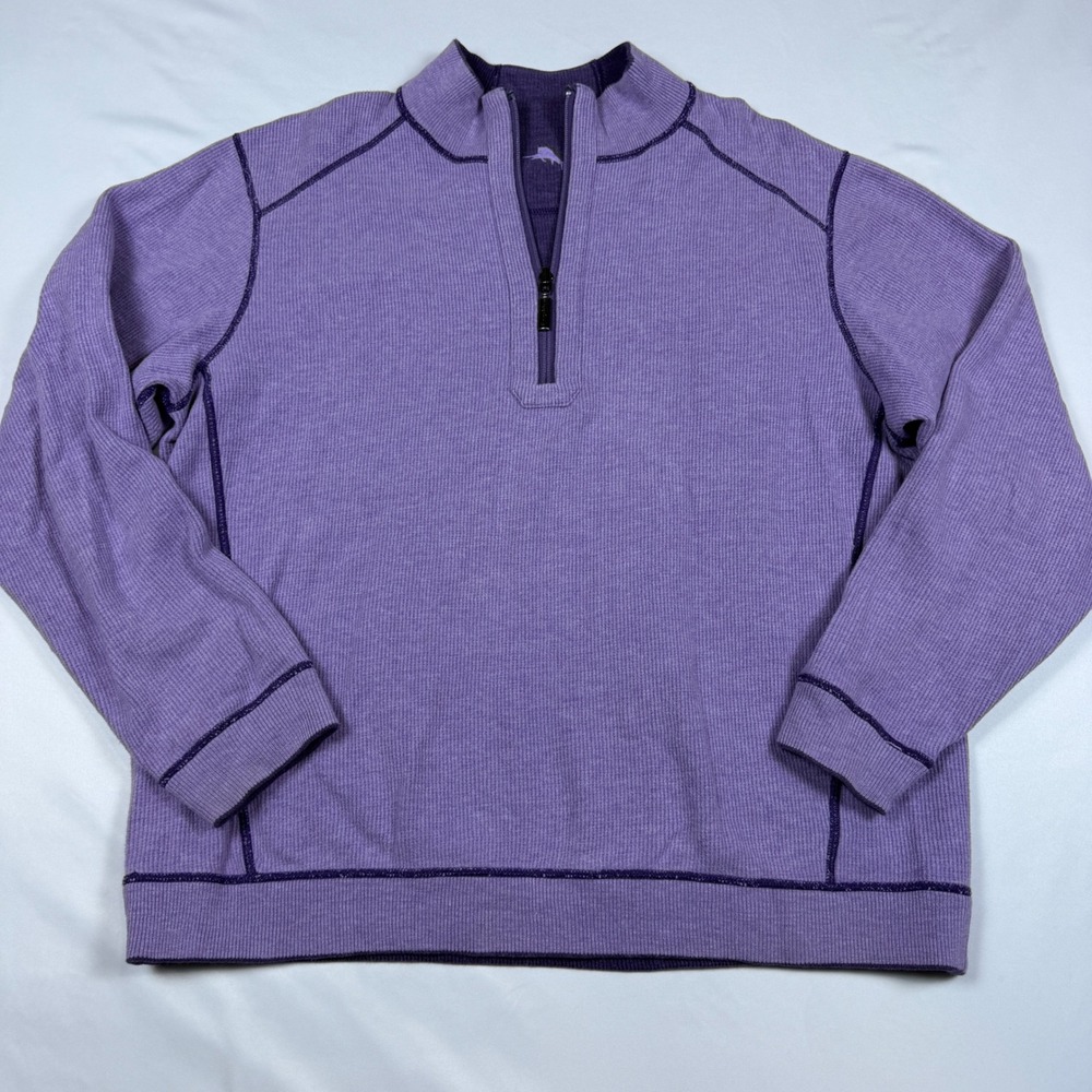 Tommy Bahama Pullover Mens‎ XL Purple Reversible Waffle Knit Quarter Zip